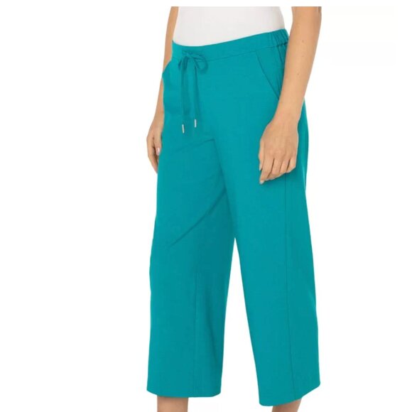 Liverpool Lake Blue Crop Linen Pants - Picture 1 of 8